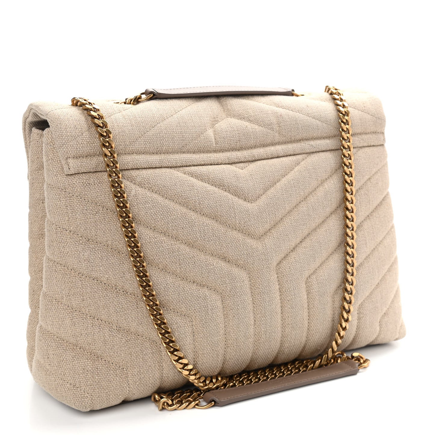 Linen Y Quilted Monogram Medium Loulou Chain Satchel Natural