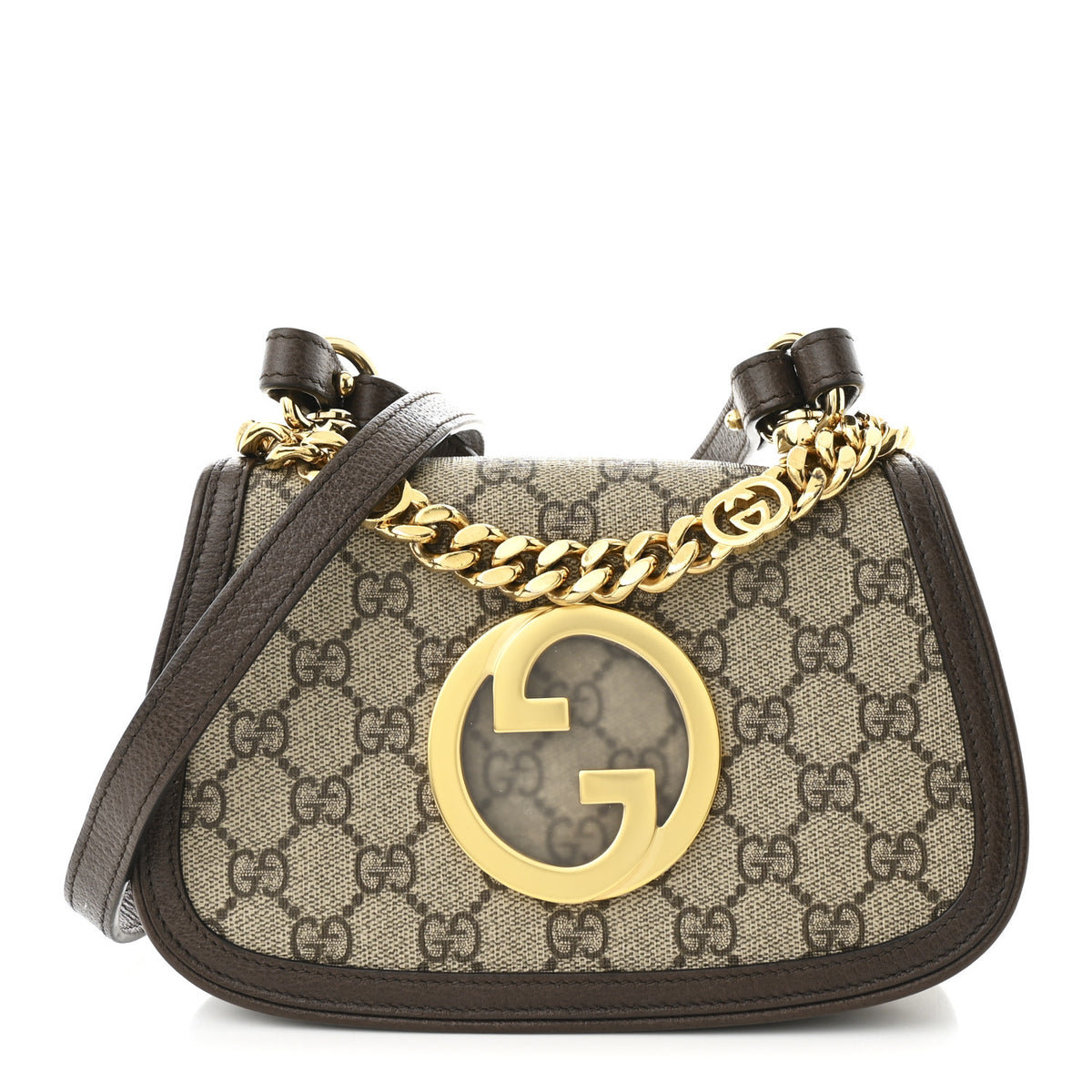 Gucci GG Supreme Monogram Textured Dollar Calfskin Mini Blondie Chain Shoulder Flap Bag Beige Ebony New Acero 1 of 11