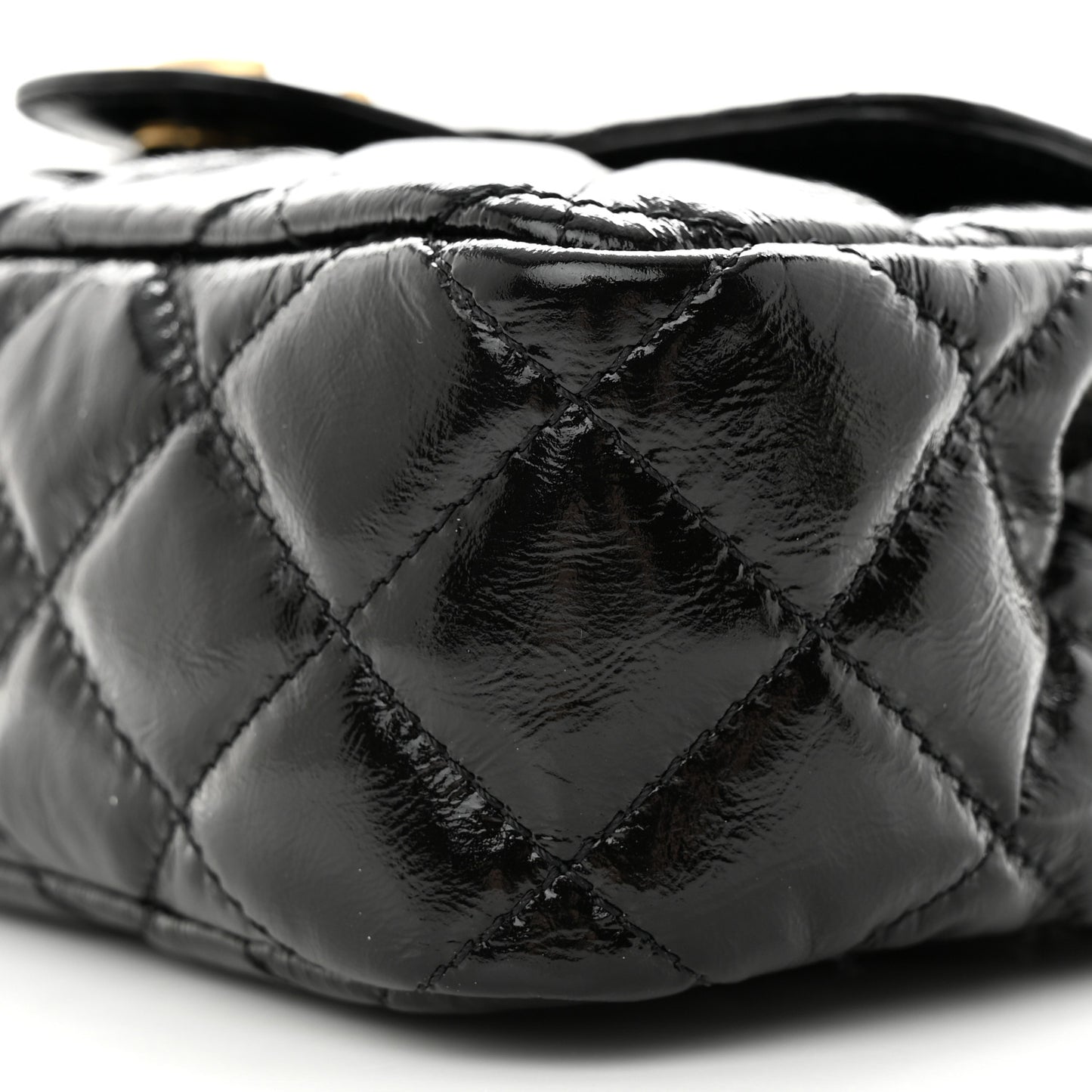 Shiny Crumpled Calfskin Quilted Small Wavy CC Hobo Black