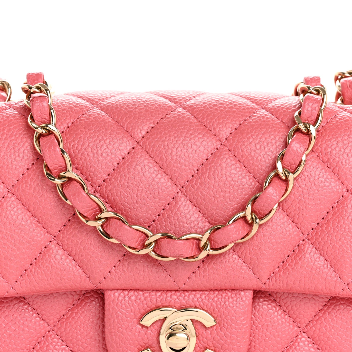 Iridescent Caviar Quilted Mini Rectangular Flap Pink