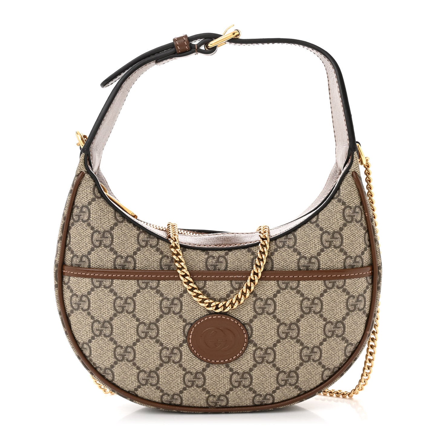 GG Supreme Monogram Azalea Calfskin Mini Retro Interlocking G Half Moon Bag Beige Ebony Brown Sugar