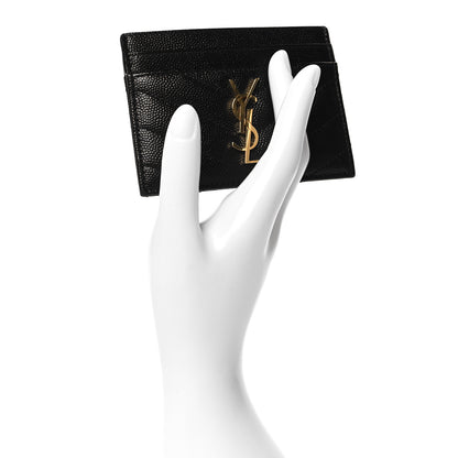 Saint Laurent Grain De Poudre Matelasse Chevron Monogram Credit Card Case Black 2 of 7