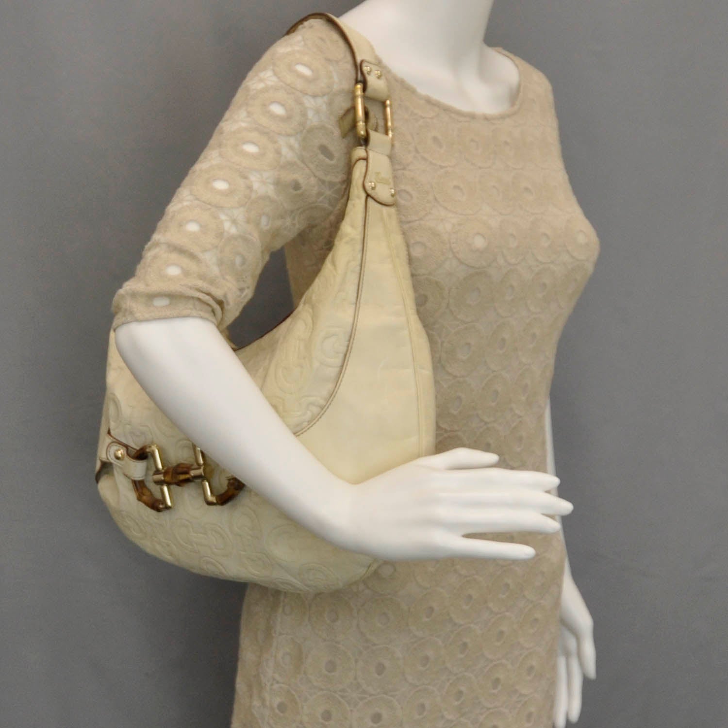 Gucci Horsebit Embossed Leather Amalfi Bamboo Hobo 2 of 9