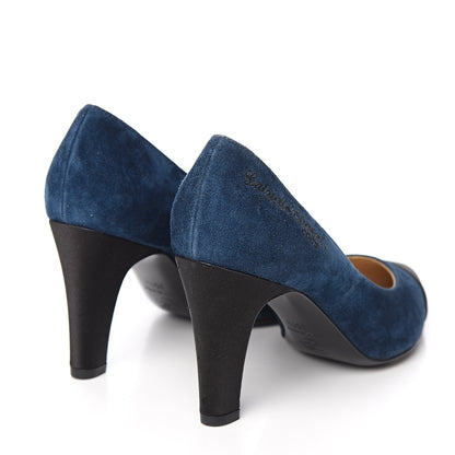 Chanel Suede Satin Cap Toe Gabrielle Pumps 35.5 Navy Black 4 of 11