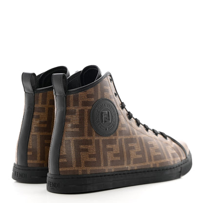 Fendi Glazed Fabric FF 1974 Stamp Patch High Top Sneakers 39.5 Mogano Panna Black 4 of 11