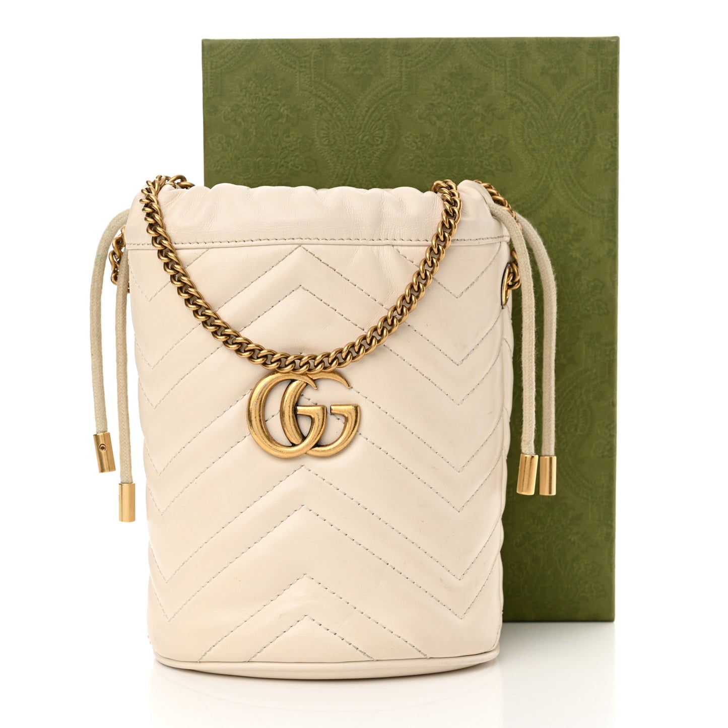 Calfskin Matelasse Mini GG Marmont 2.0 Bucket Bag White