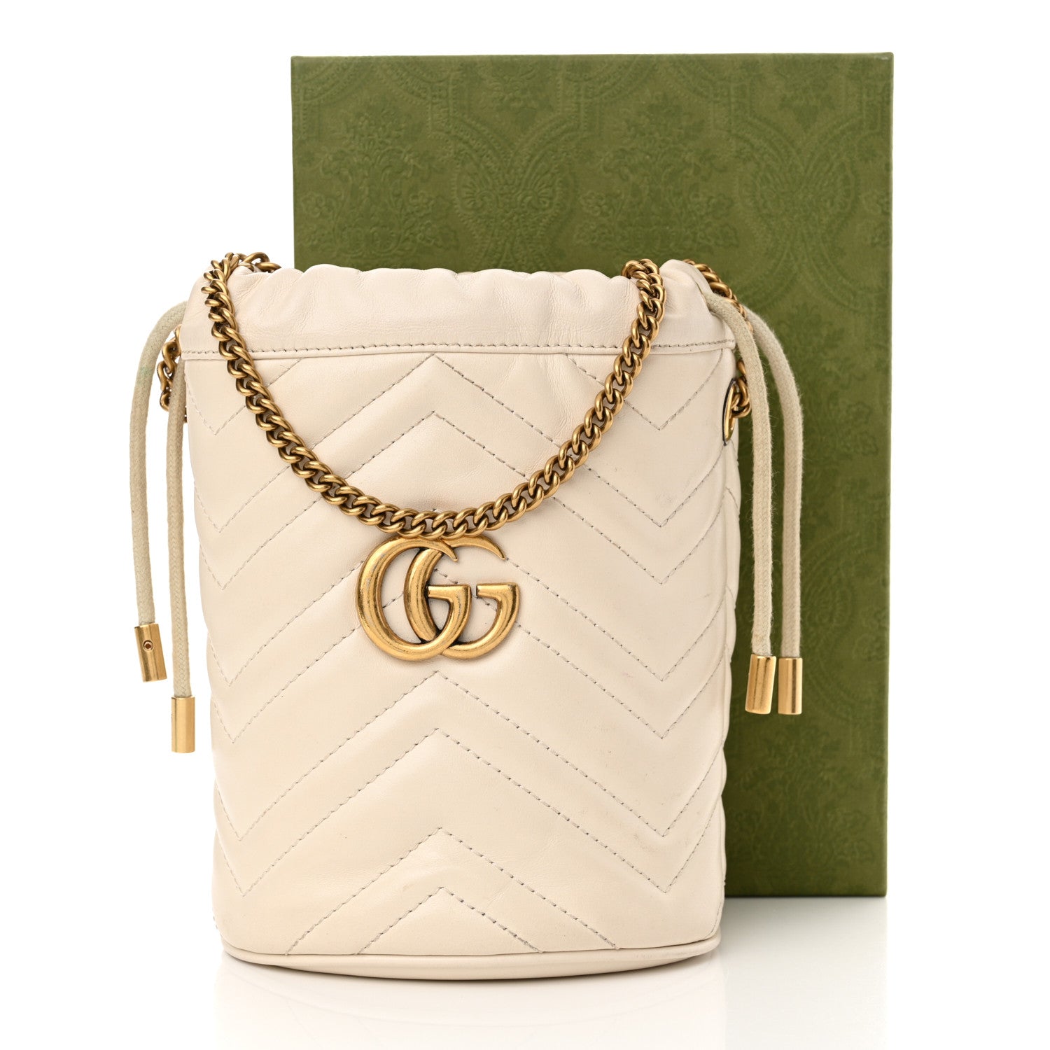Gucci Calfskin Matelasse Mini GG Marmont 2.0 Bucket Bag White 15 of 15