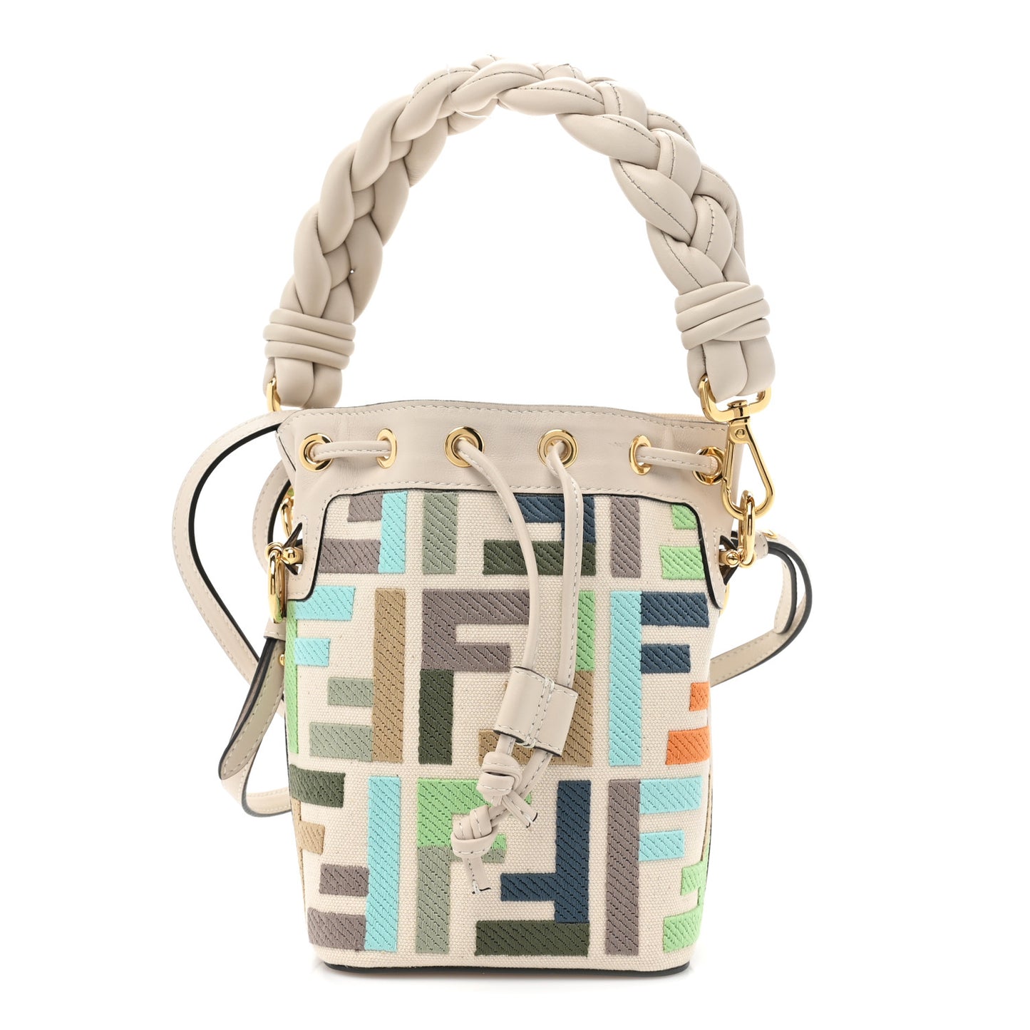 Canvas Vitello Grace F is Fendi FF Multicolor Embroidered Mini Mon Tresor Bucket Bag Grezzo Multicolor Latte