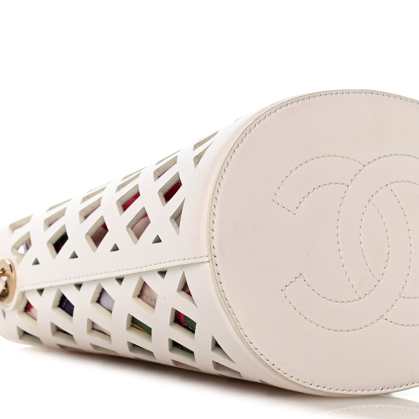 Lambskin Sea Through Bucket Drawstring Bag White Multicolor