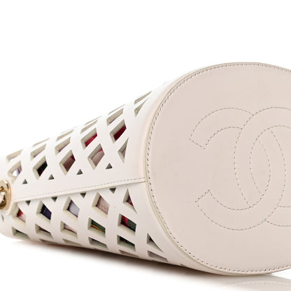 Chanel Lambskin Sea Through Bucket Drawstring Bag White Multicolor 11 of 14