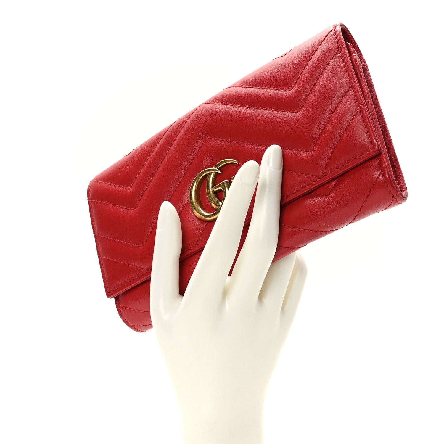 Gucci Calfskin Matelasse GG Marmont Continental Wallet Hibiscus Red 3 of 11