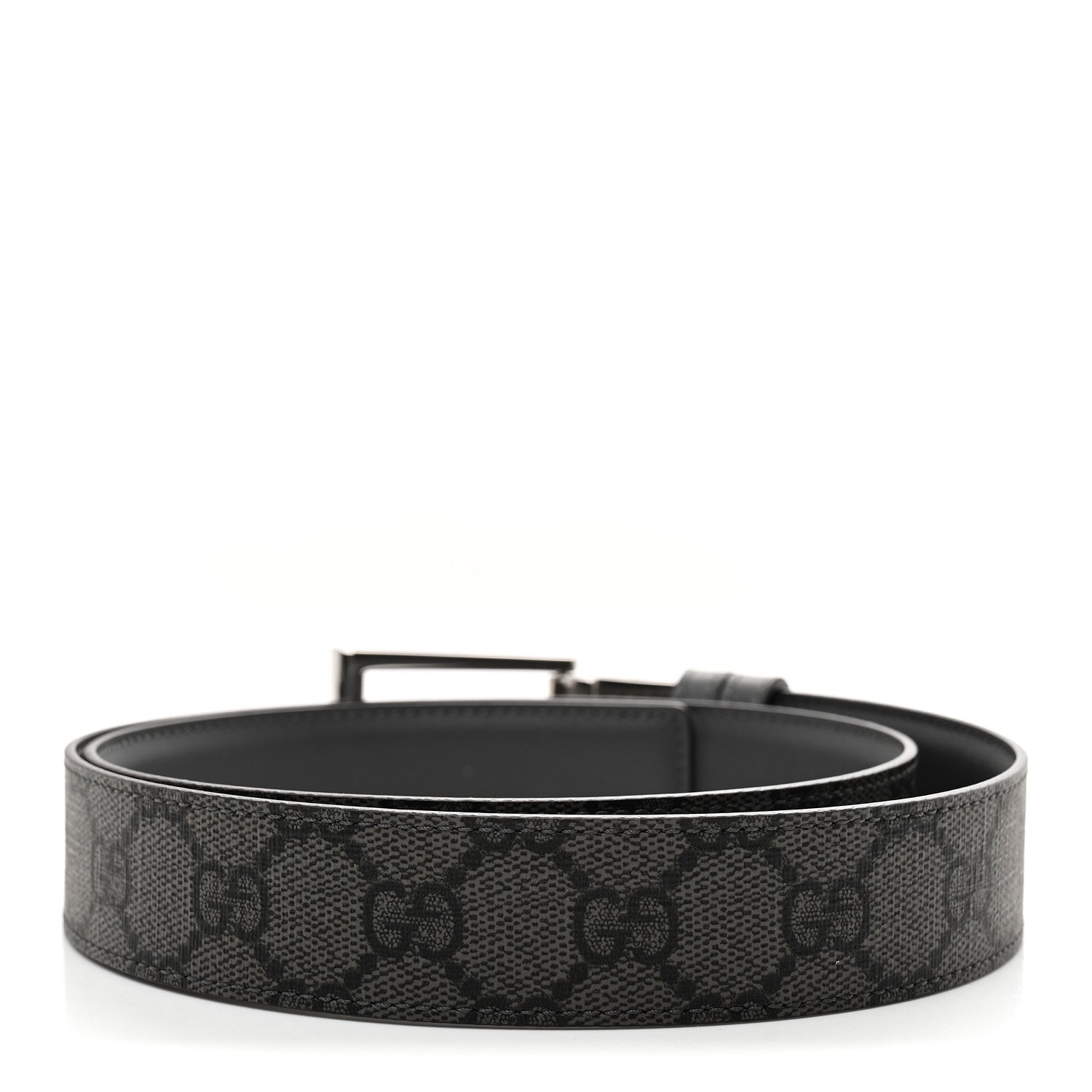 Gucci Selleria Calfskin GG Supreme Monogram Reversible Belt 80 32 Graphite Grey Black 2 of 5