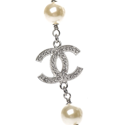 Chanel Crystal Pearl CC Long Necklace Silver 4 of 5