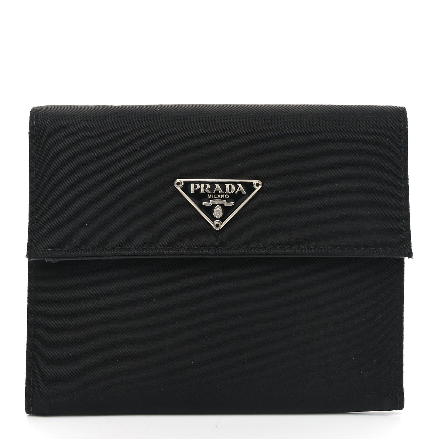 Tessuto Nylon Saffiano Tri-Fold Compact Wallet Black