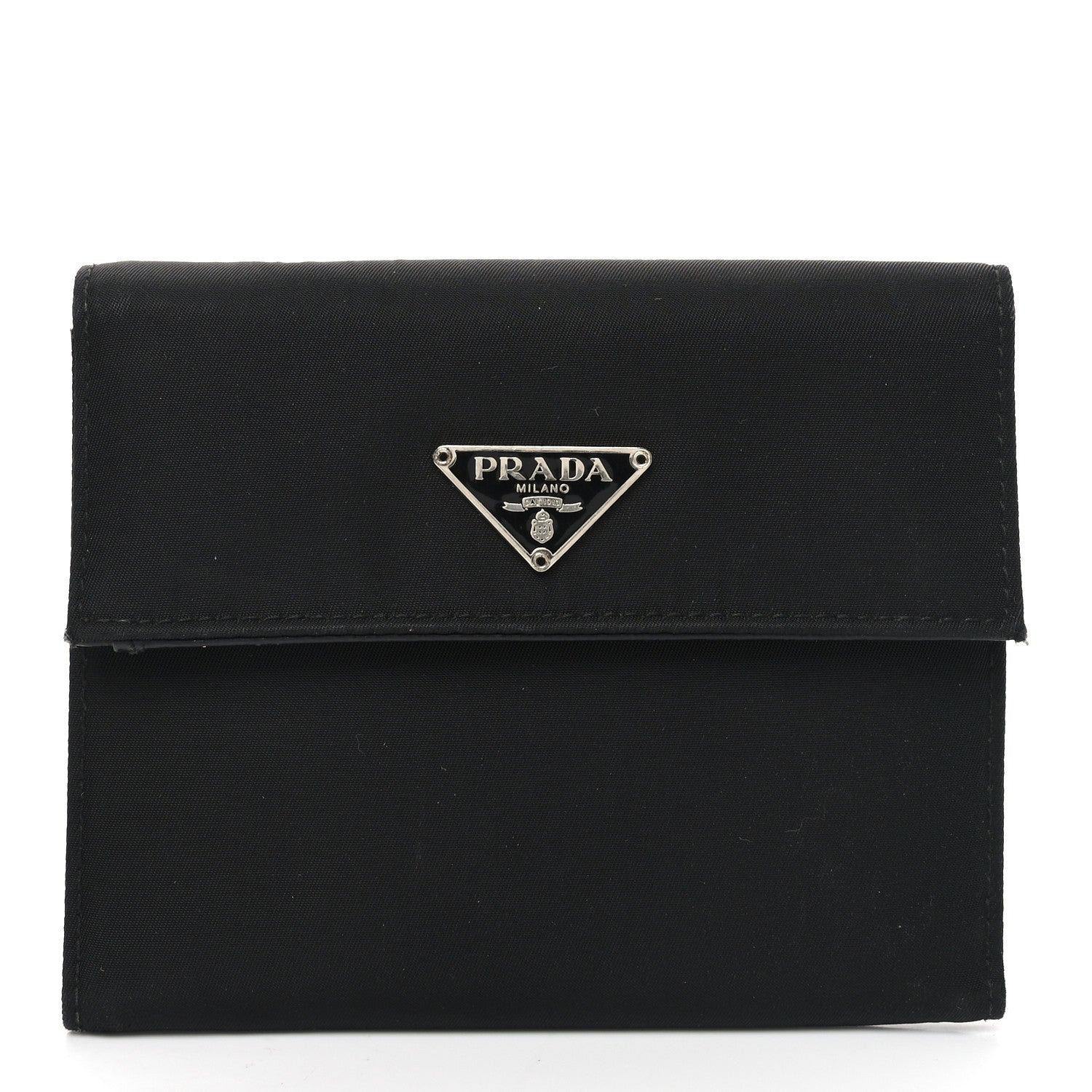 Prada Tessuto Nylon Saffiano Tri-Fold Compact Wallet Black 1 of 6