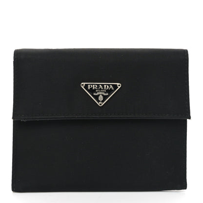 Prada Tessuto Nylon Saffiano Tri-Fold Compact Wallet Black 1 of 6
