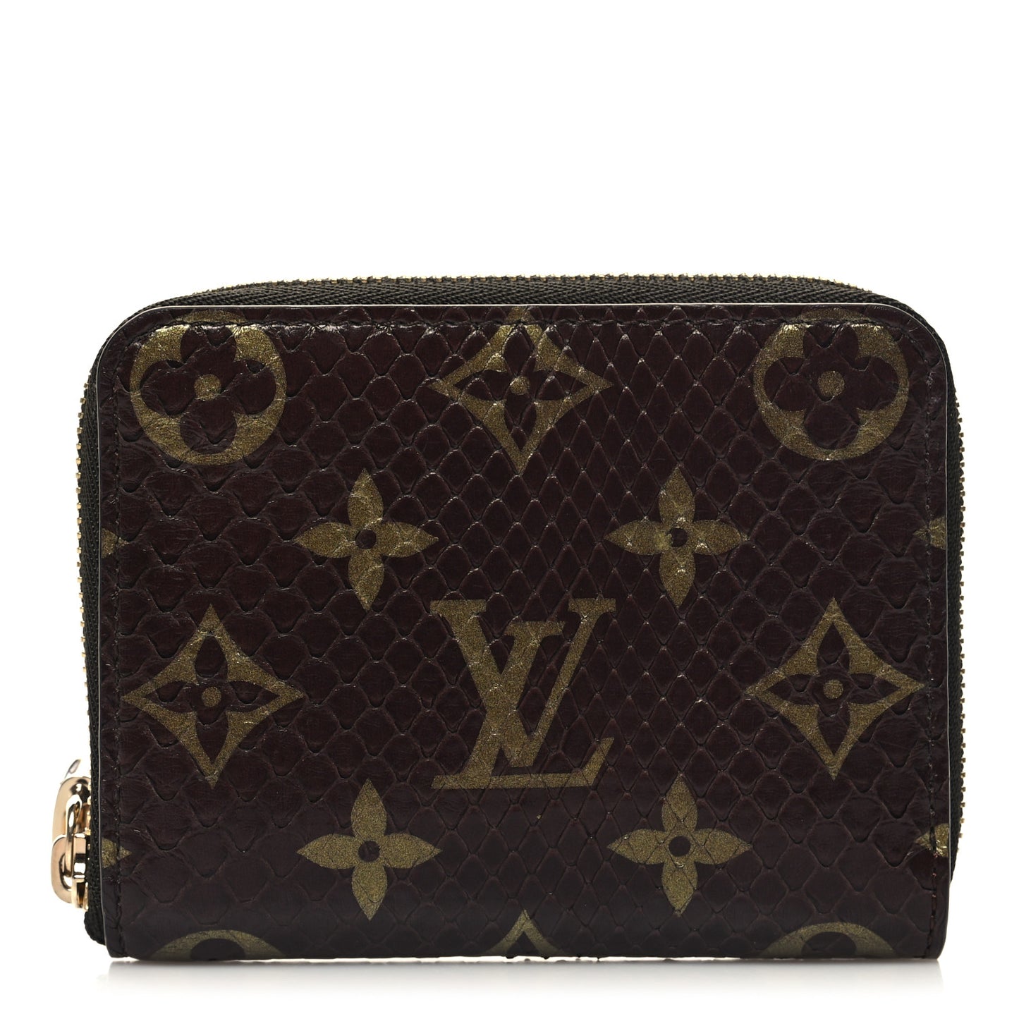 Snakeskin Monogram Zippy Padlock Coin Purse Brown