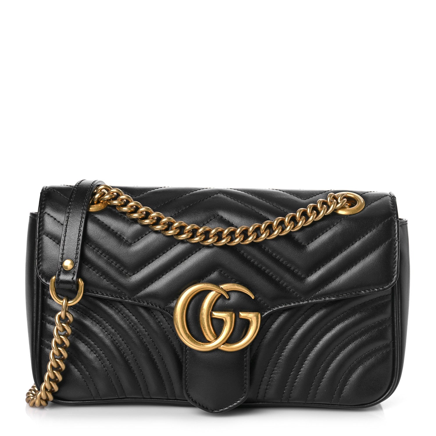 Gucci Calfskin Matelasse Small GG Marmont Shoulder Bag Black 1 of 9