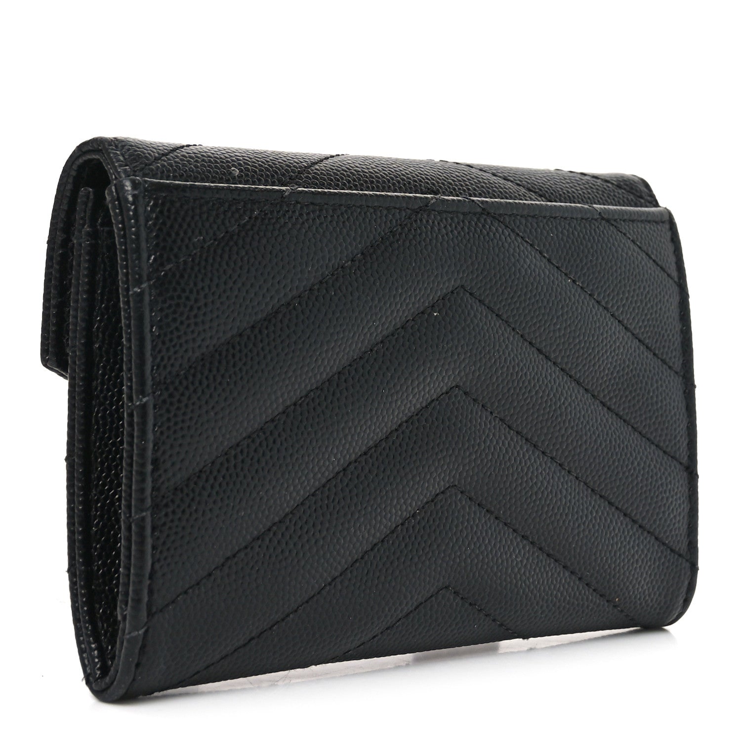 Saint Laurent Grain De Poudre Matelasse Chevron Small Monogram Envelope Wallet Black 3 of 9