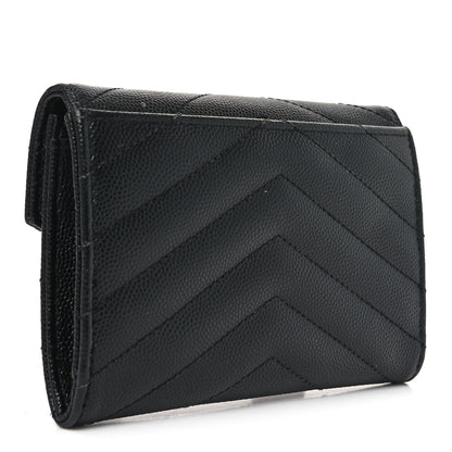 Saint Laurent Grain De Poudre Matelasse Chevron Small Monogram Envelope Wallet Black 3 of 9
