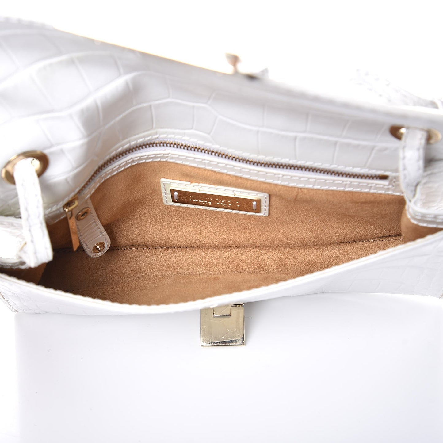 Calfskin Crocodile Embossed River Shoulder Bag White
