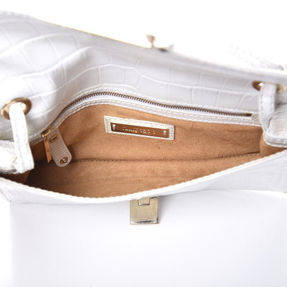 Jimmy Choo Calfskin Crocodile Embossed River Shoulder Bag White 5 of 7