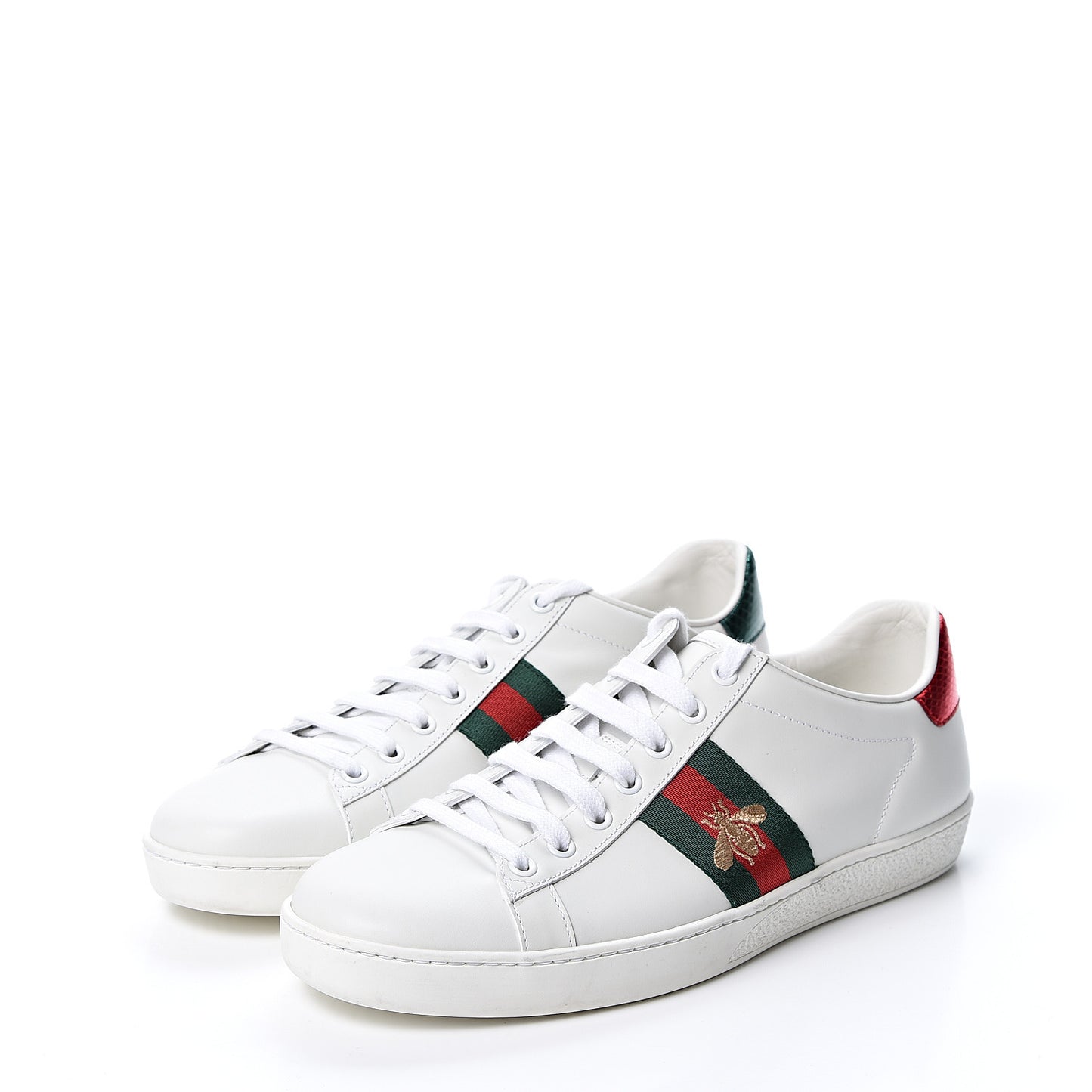 Calfskin Ayers Bee Embroidered Womens Ace Sneakers 40 White Green