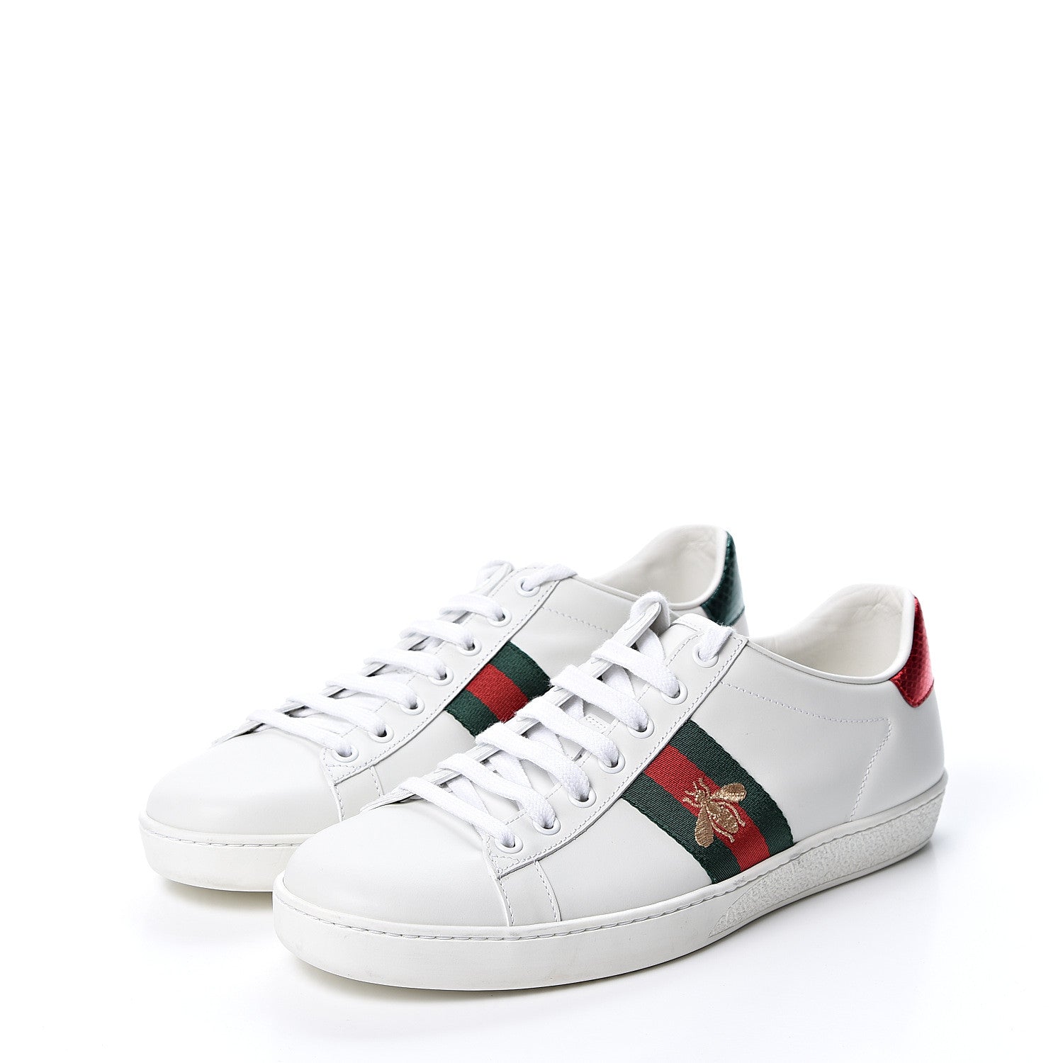 Gucci Calfskin Ayers Bee Embroidered Womens Ace Sneakers 40 White Green 2 of 9