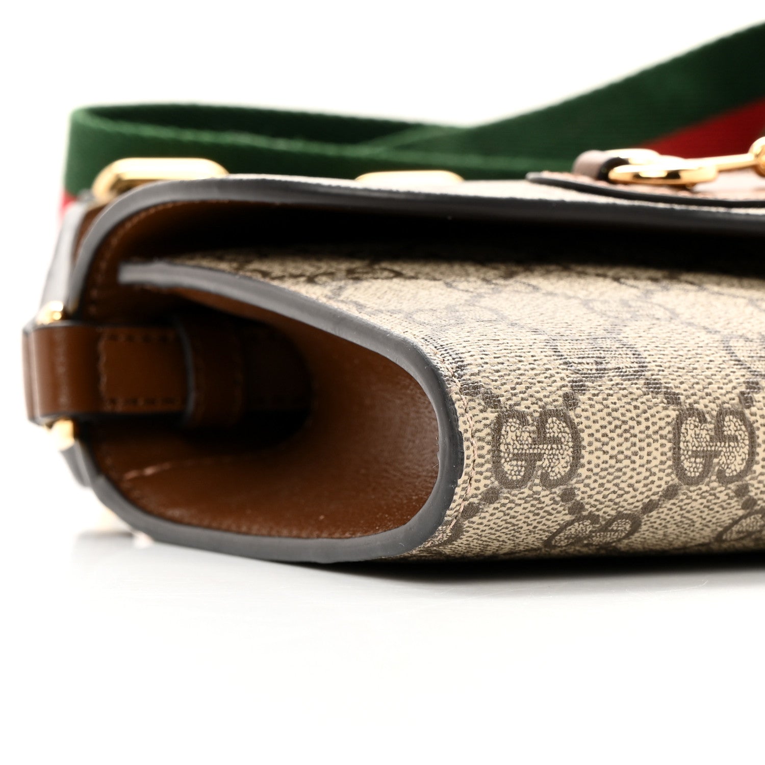 Gucci GG Supreme Monogram Azalea Calfskin Web Mini Horsebit 1955 Chain Shoulder Bag Beige Ebony Brown Sugar 9 of 10