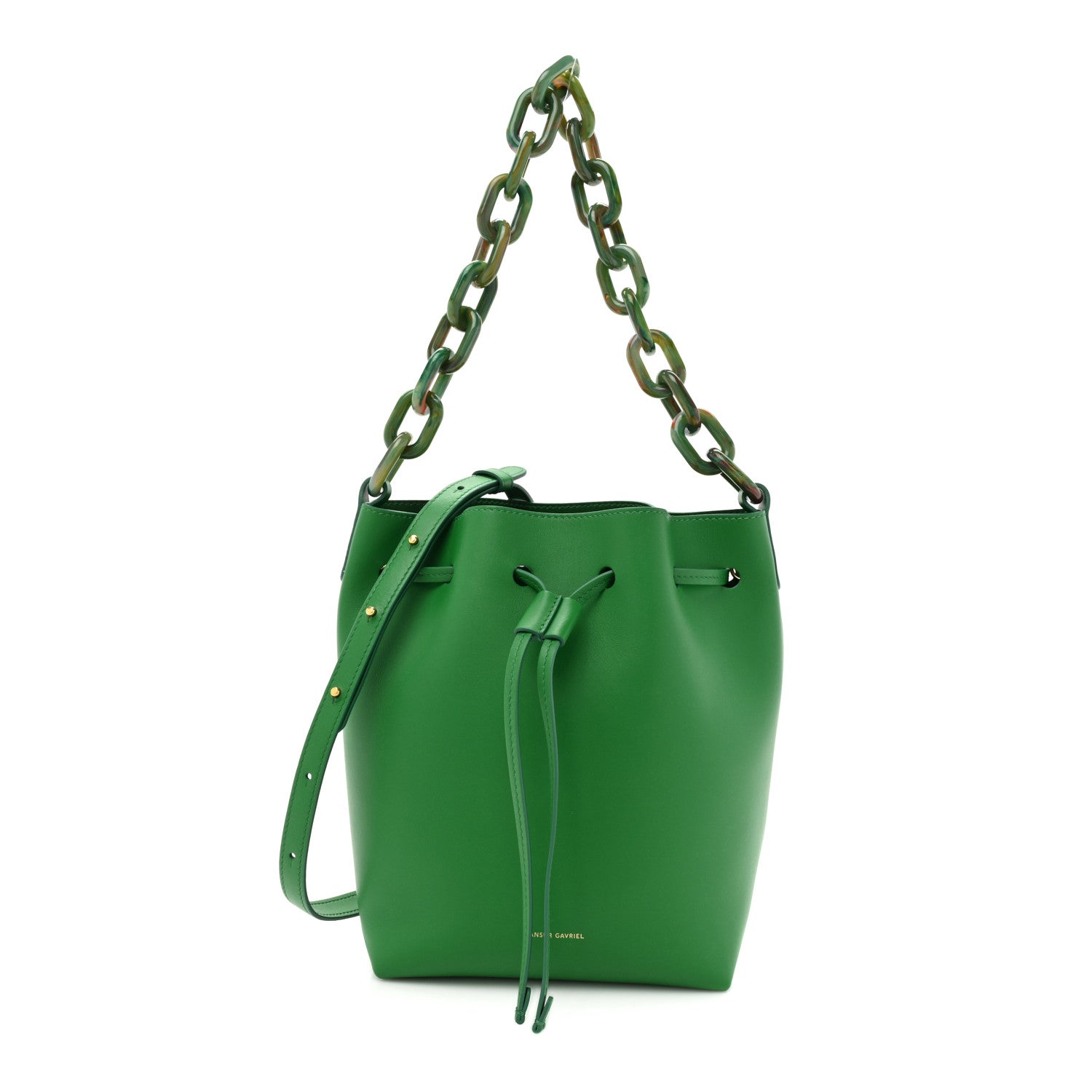 MANSUR GAVRIEL Calfskin Twist Drawstring Bucket Bag in the color Grass by FASHIONPHILE