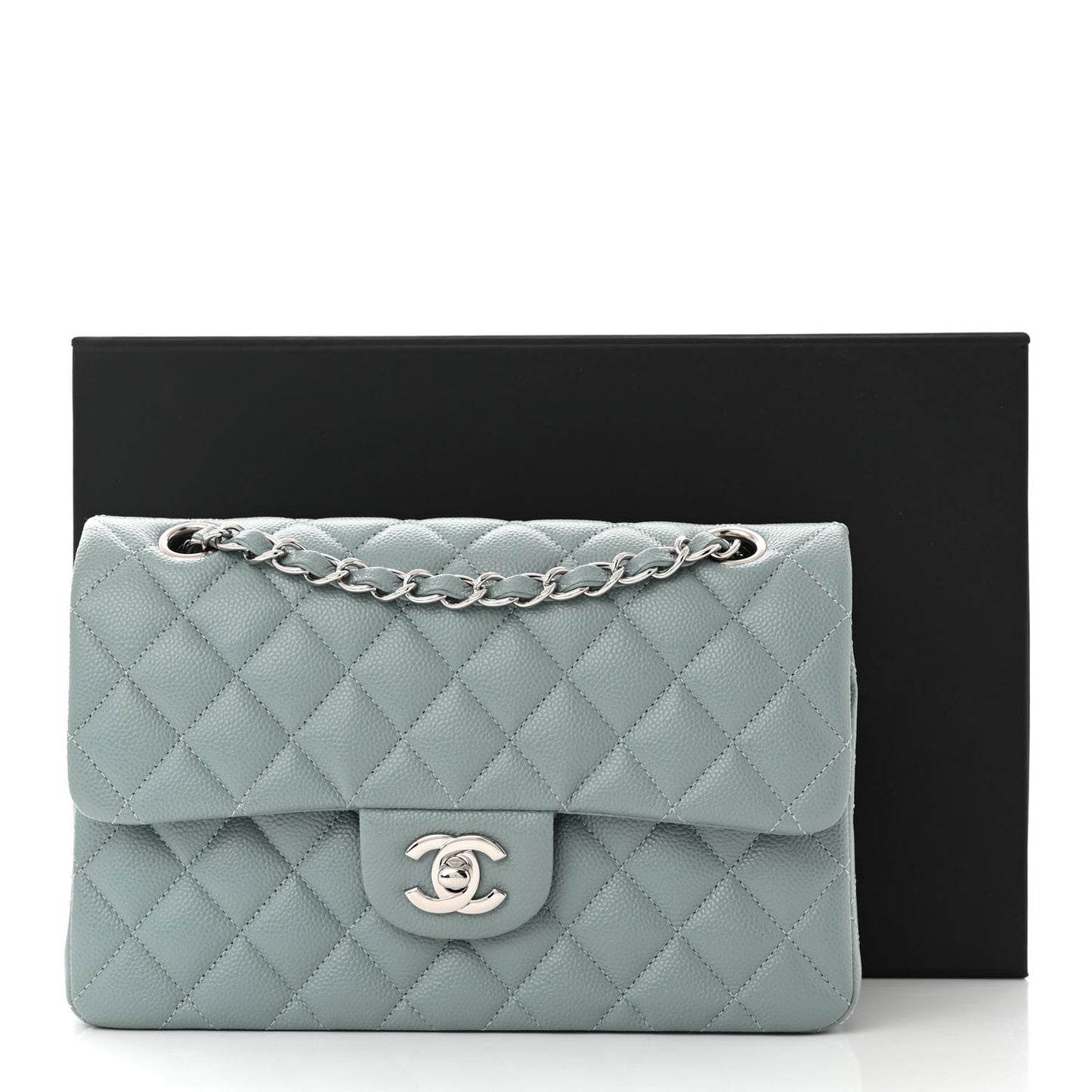 Caviar Quilted Small Double Flap Blue