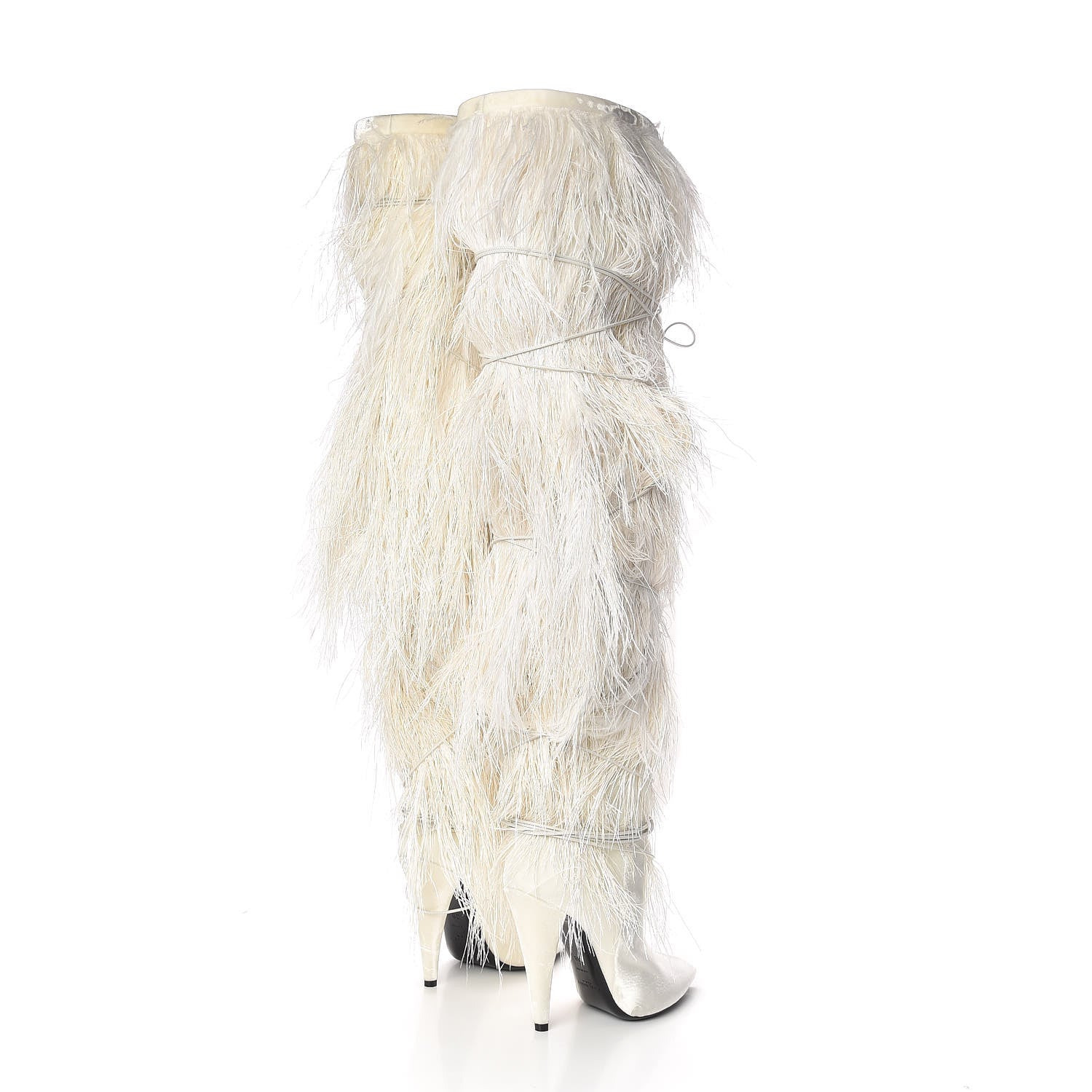 Saint Laurent Veluto Master Ostrich Yeti 110 Over The Knee Boots 38 Blanc Optique 3 of 8