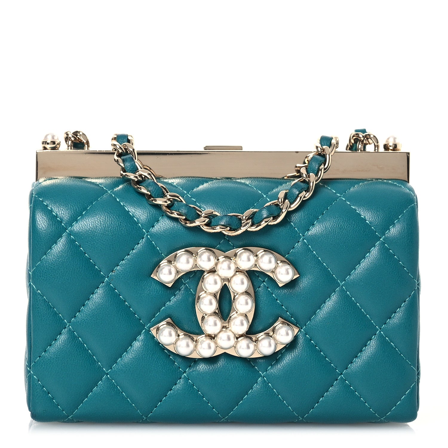 Chanel Lambskin Quilted Pearl CC Vanity Case Turquoise 1 of 15