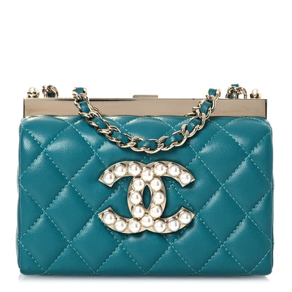 Chanel Lambskin Quilted Pearl CC Vanity Case Turquoise 1 of 15