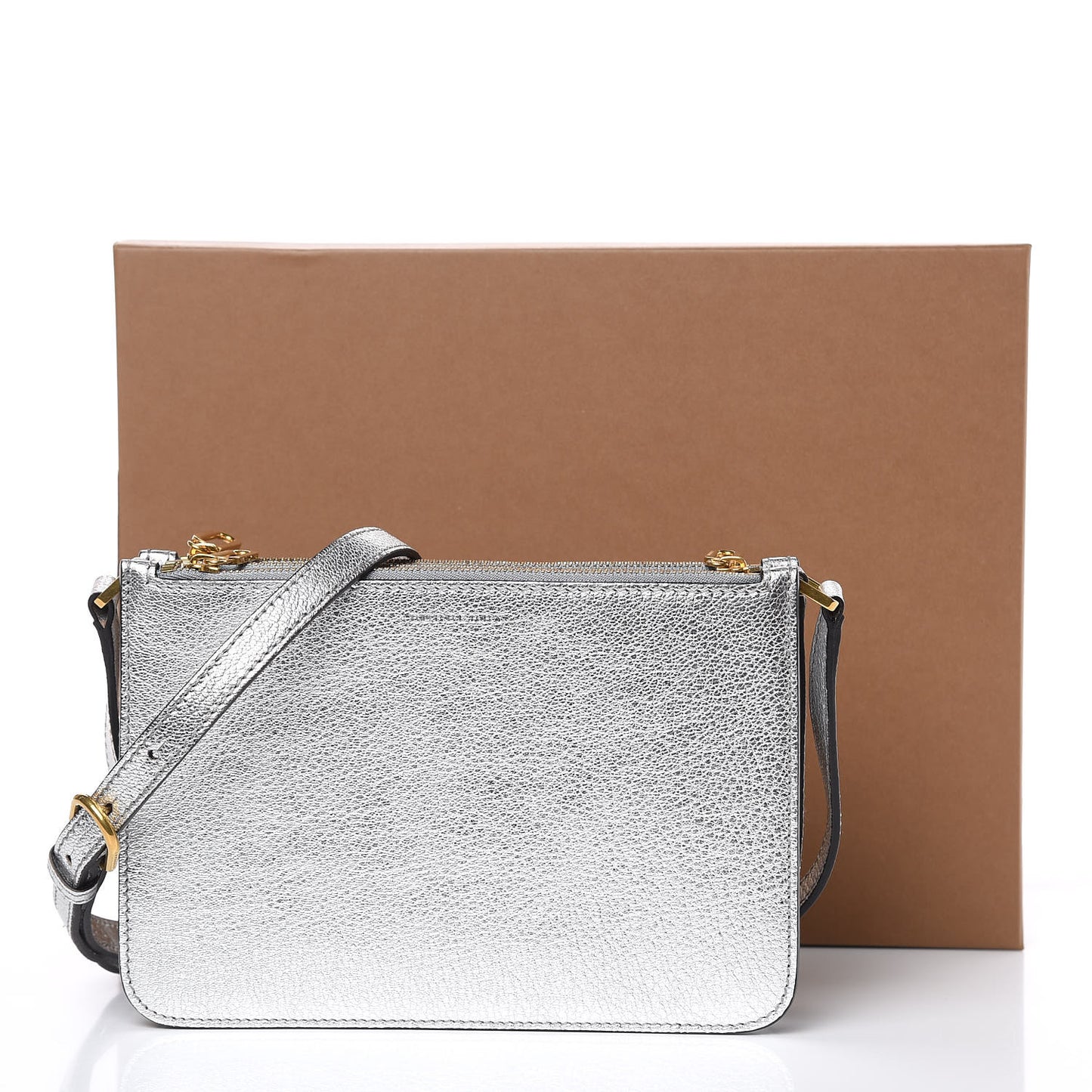Metallic Goatskin Penhurst D-Ring Triple Zip Crossbody Bag Silver