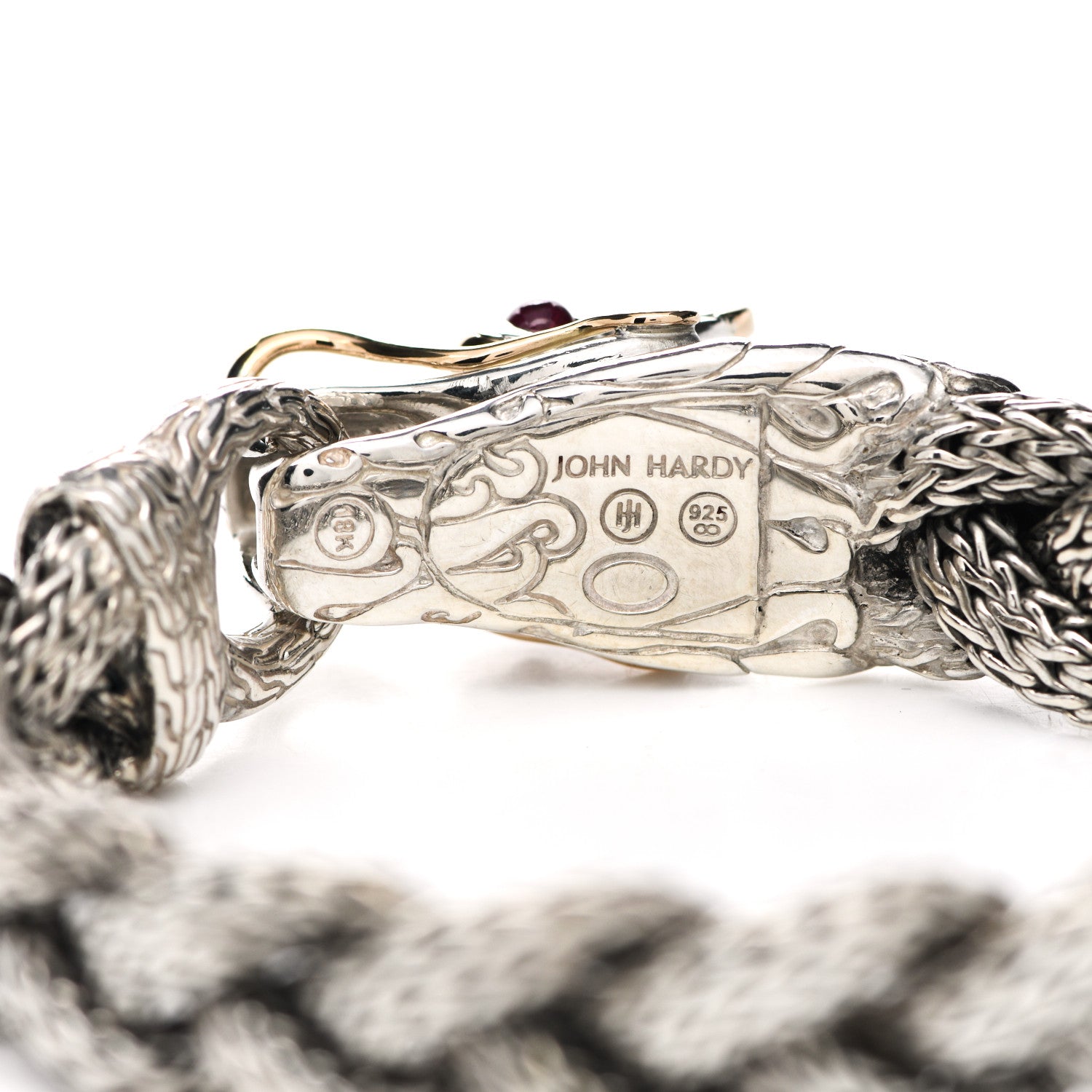 John Hardy Sterling Silver 18K Yellow Gold Ruby Naga Dragon Braided Chain Bracelet 5 of 5