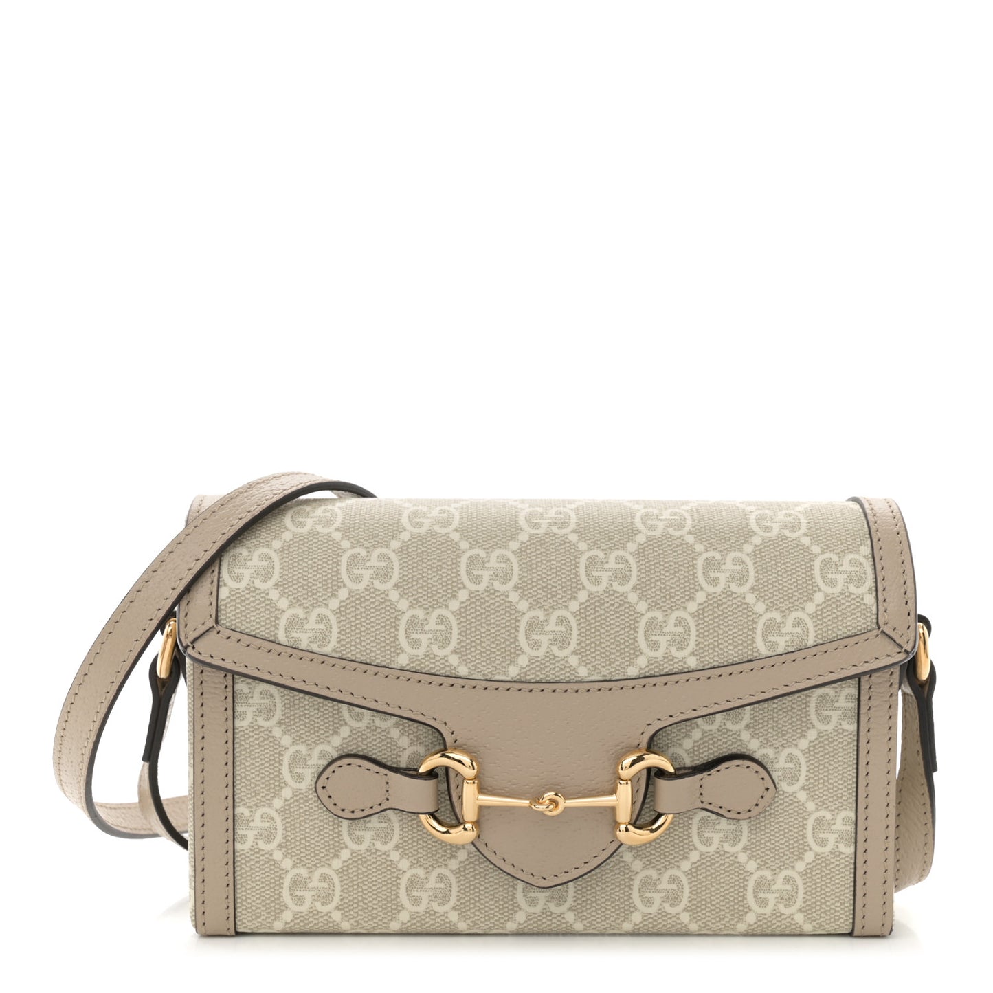 GG Supreme Monogram Textured Dollar Calfskin Mini Horsebit 1955 Shoulder Bag Beige Mystic White Oatmeal