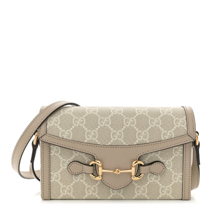 Gucci GG Supreme Monogram Textured Dollar Calfskin Mini Horsebit 1955 Shoulder Bag Beige Mystic White Oatmeal 1 of 12