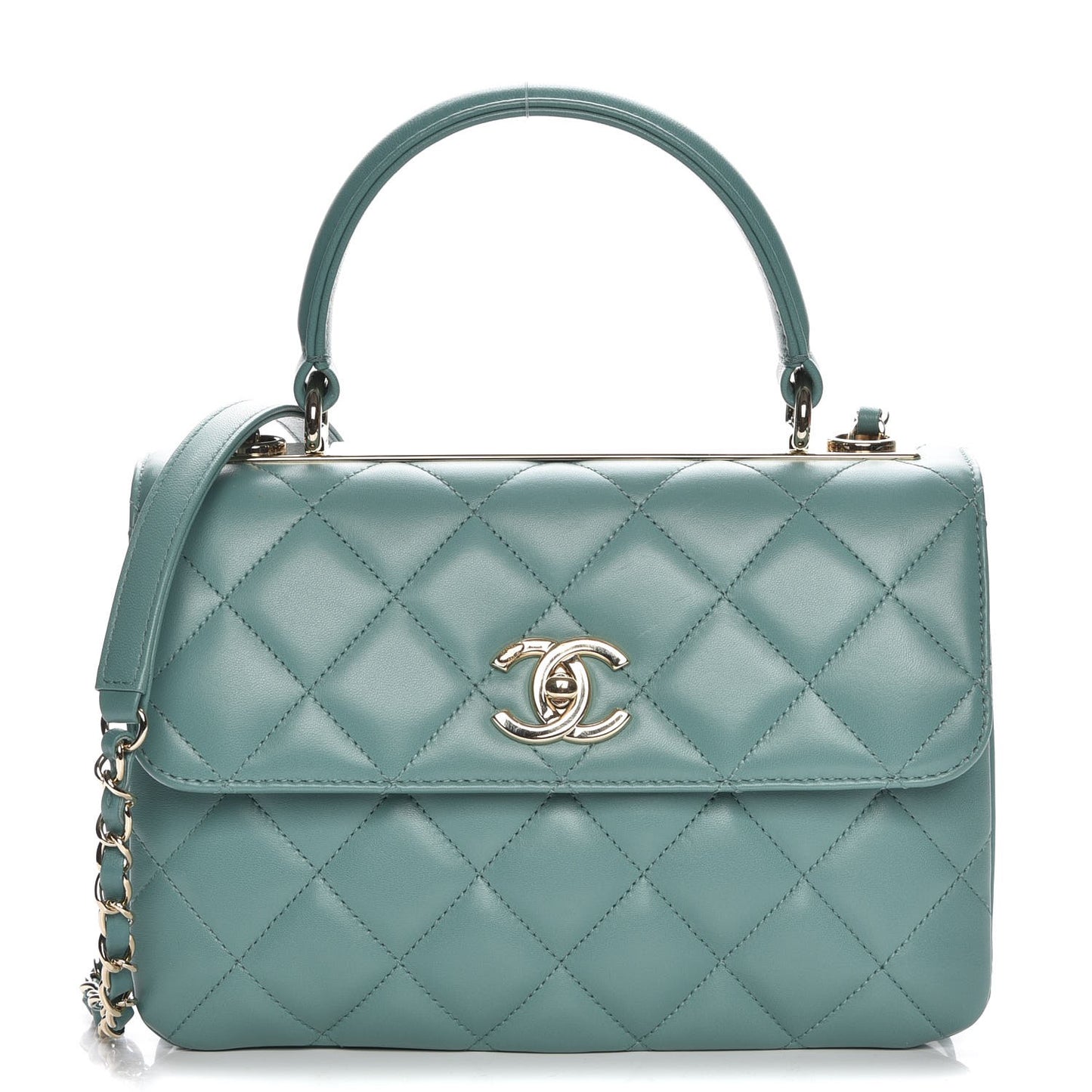 Lambskin Quilted Small Trendy CC Flap Dual Handle Bag Light Green