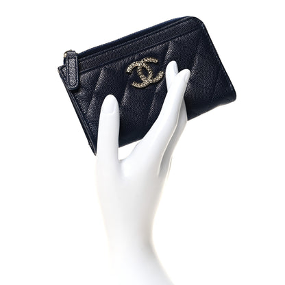 Chanel Caviar Quilted CC Zip Around Card Holder Blue 2 of 7