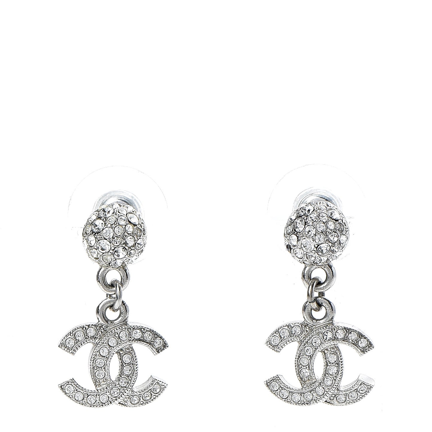 Crystal CC Drop Earrings Silver