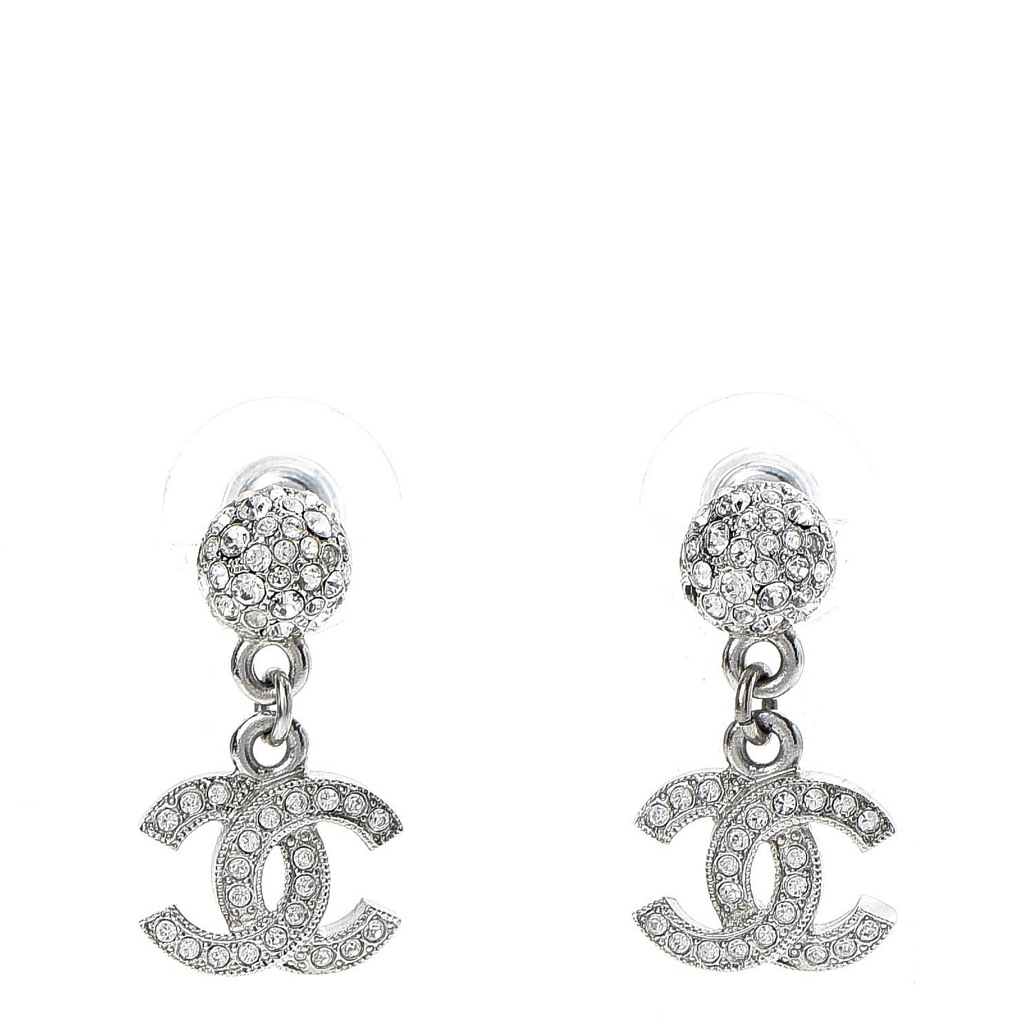 Chanel Crystal CC Drop Earrings Silver 1 of 4