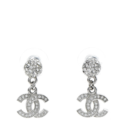 Chanel Crystal CC Drop Earrings Silver 1 of 4