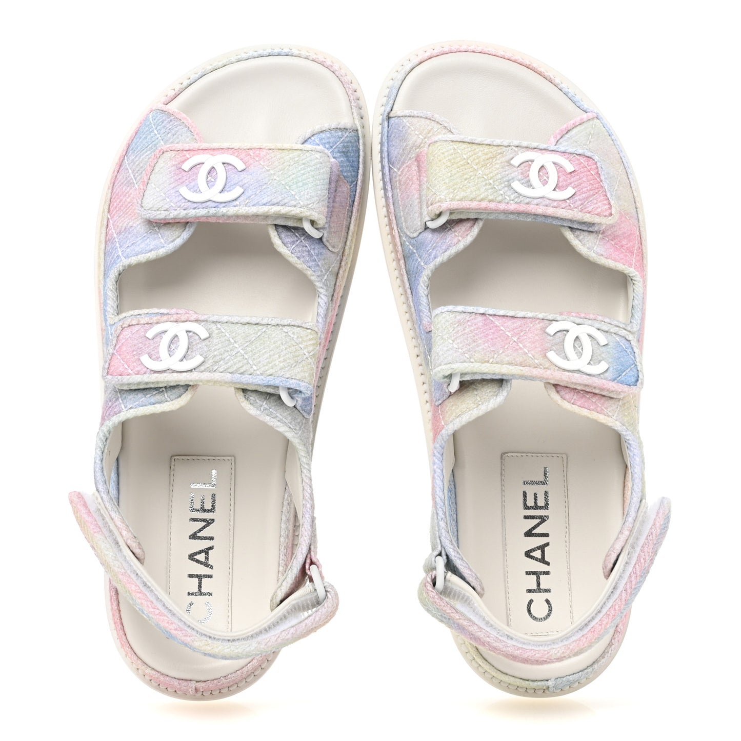 Printed Fabric Quilted Dad Sandals 36.5 Green Pink Blue