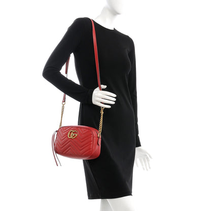 Gucci Calfskin Matelasse Small GG Marmont Chain Shoulder Bag Hibiscus Red 2 of 10