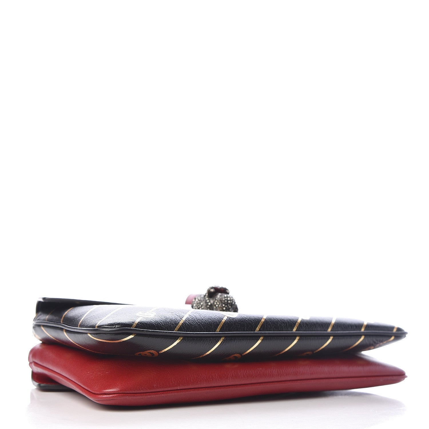 Gucci Calfskin Diagonal GG Medium Thiara Double Envelope Shoulder Bag Black Red 7 of 18