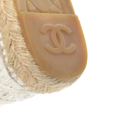 Chanel Woven Fabric Grosgrain CC Espadrilles 37 White Black 20 of 21
