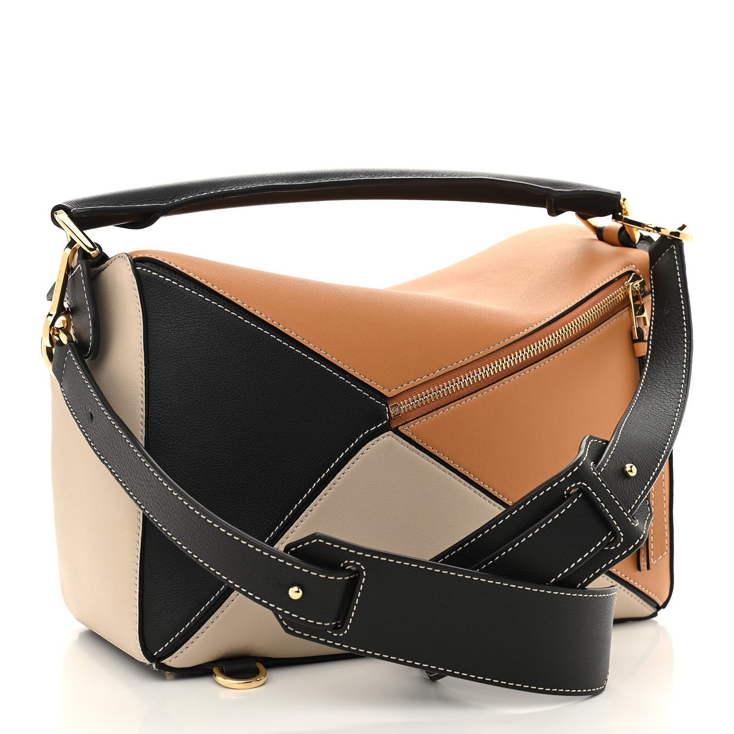 Grained Calfskin Medium Puzzle Bag Amber Light Oat