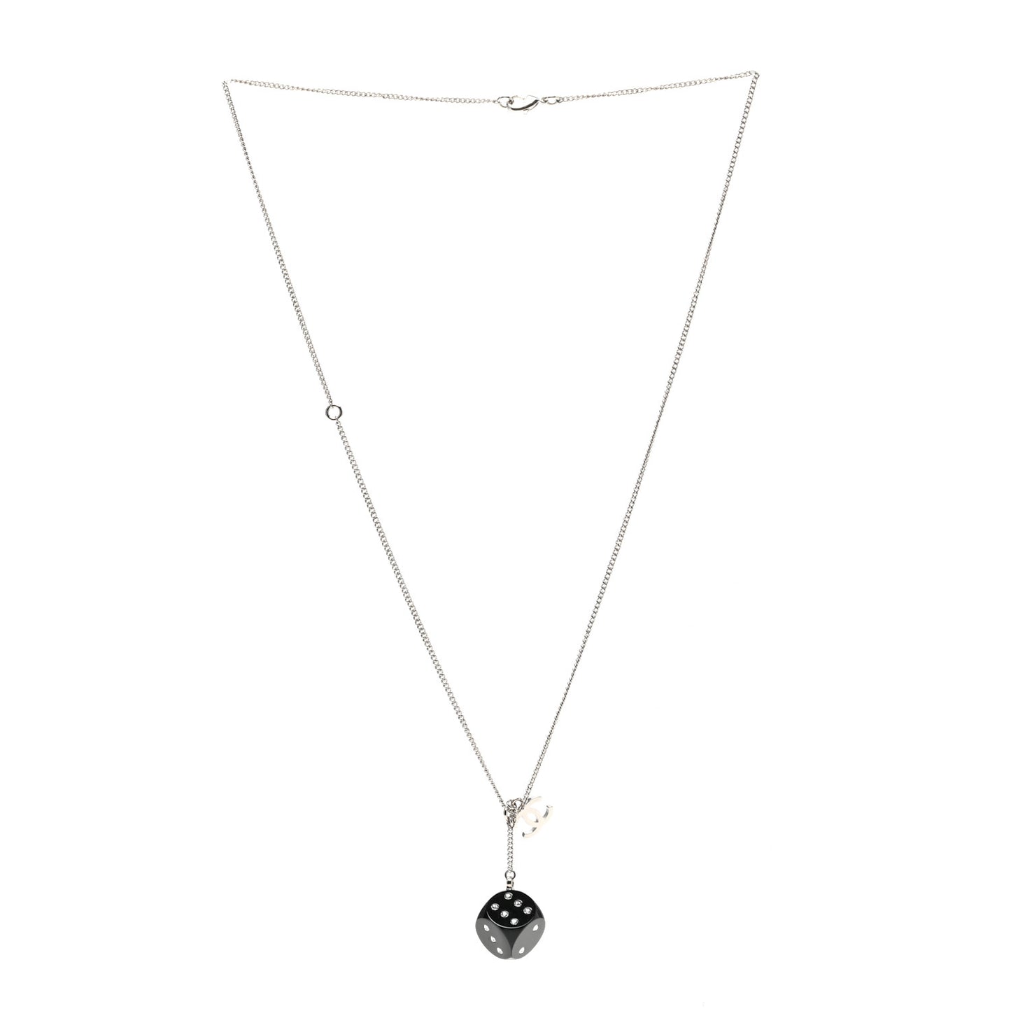 Resin Crystal CC Dice Necklace Black Silver