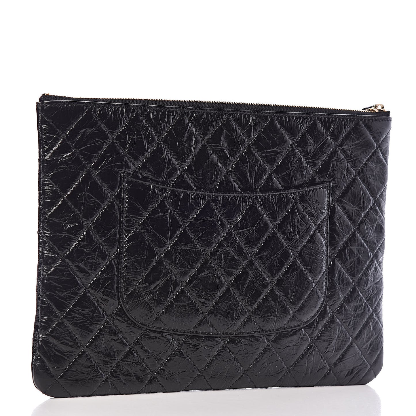 Shiny Crumpled Calfskin Quilted Medium Night by the C Pouch Clutch Black